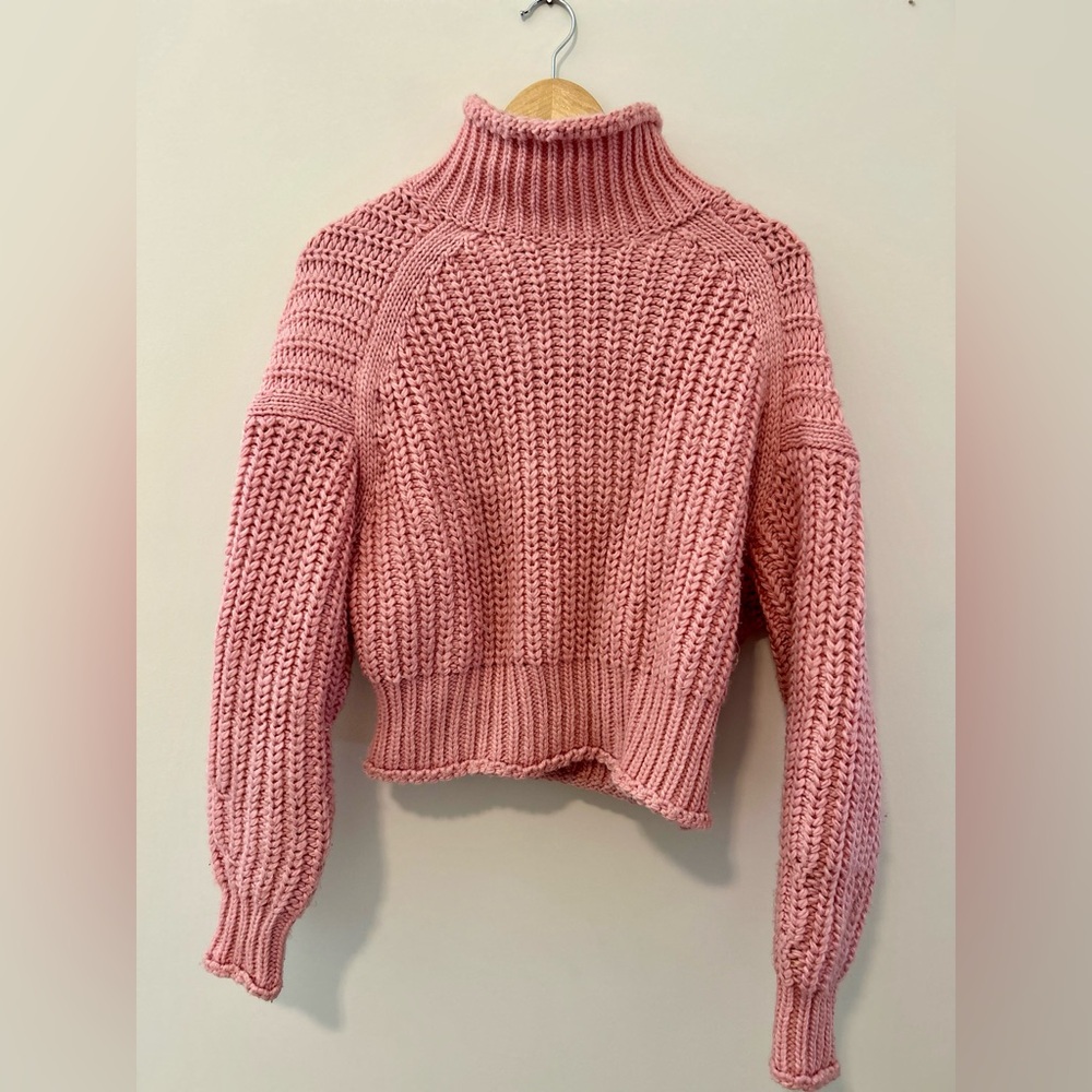 H&M Mock Neck Pink Knit Crop Sweater